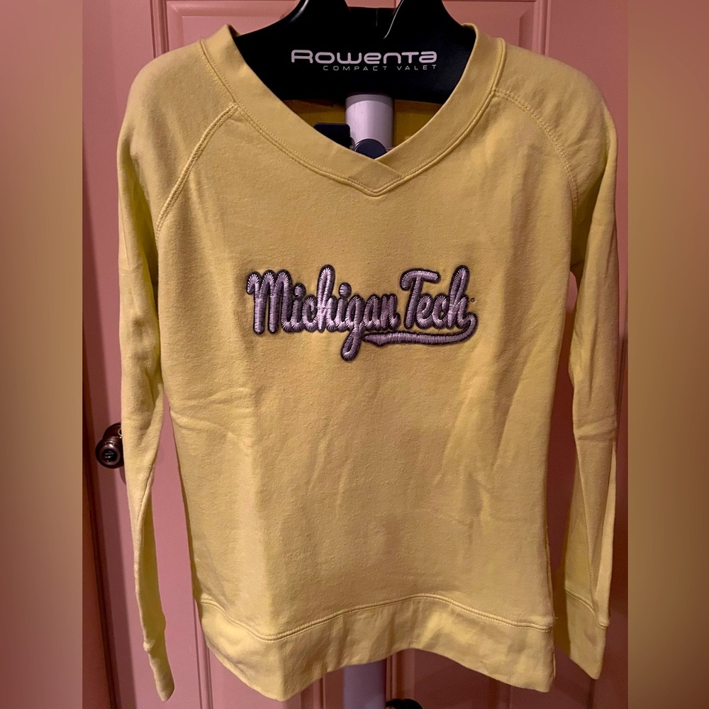 Michigan Tech Neon Yellow V-Neck Fleece Sweatshirt Women's Size M